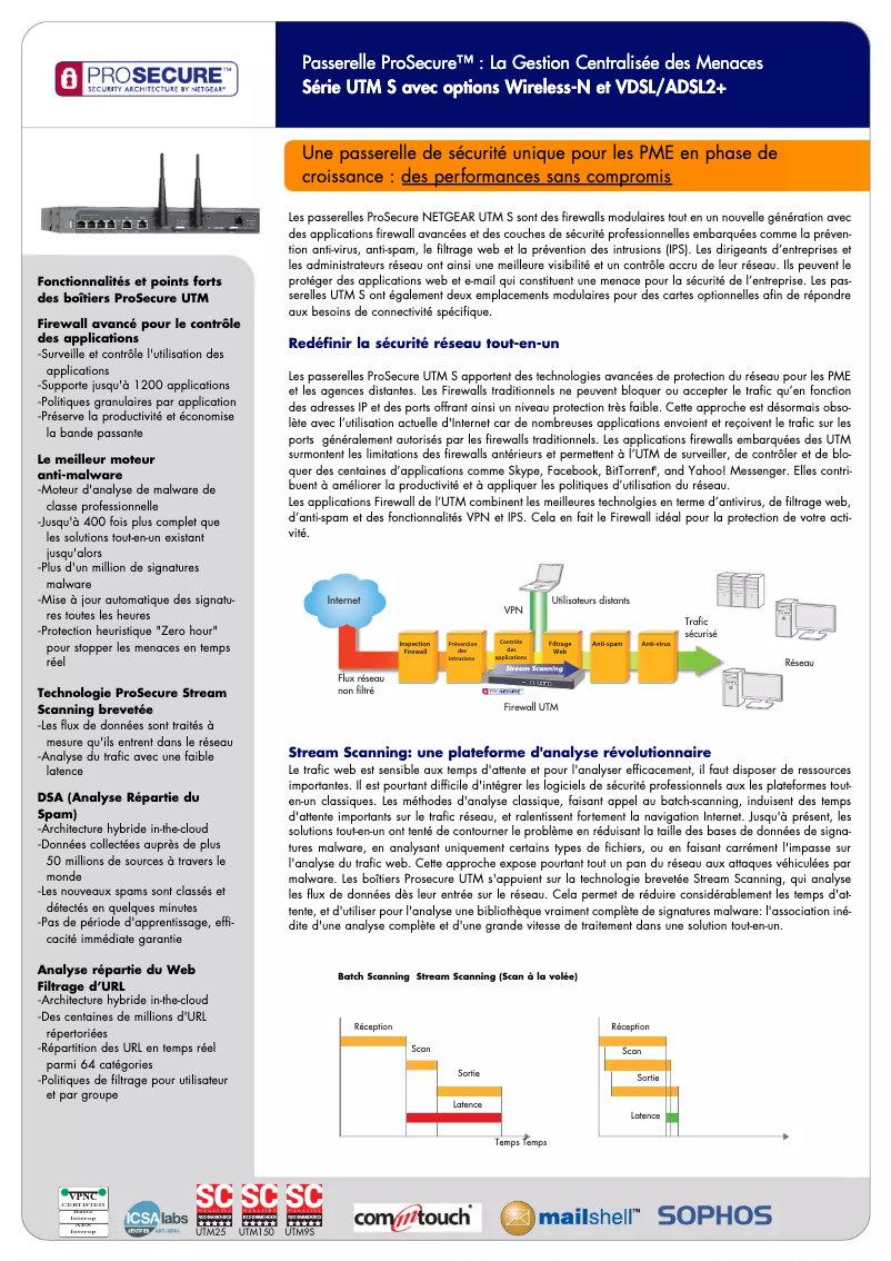 Page 1 de la notice Fiche technique Netgear UTM9S