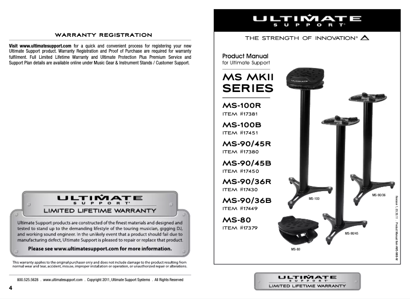 Page 1 de la notice Manuel utilisateur Ultimate Support MS-100B