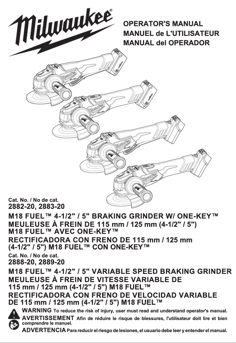 Page 1 de la notice Manuel utilisateur Milwaukee 2882-20
