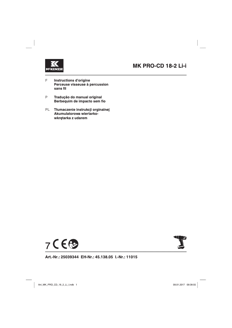 Page 1 de la notice Manuel utilisateur McKenzie MK PRO-CD 18-2 Li-i
