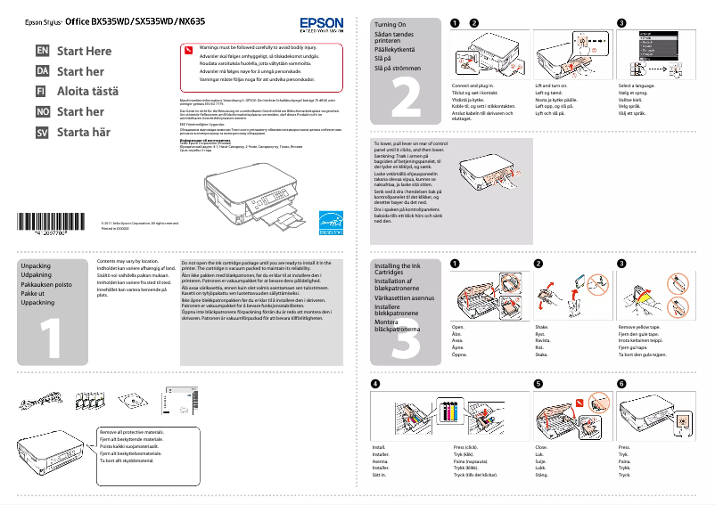 Page 1 de la notice Guide d'installation Epson Stylus SX535WD