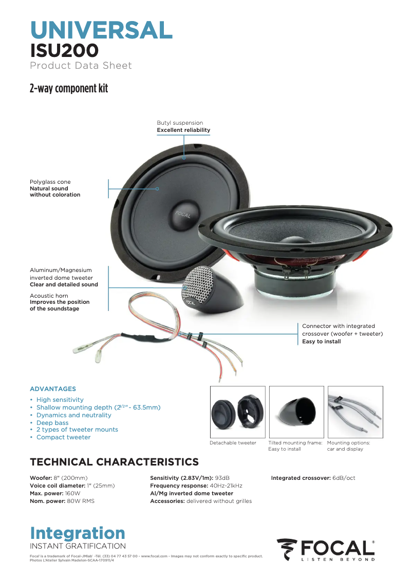Page 1 de la notice Fiche technique Focal Integration Universal ISU 200