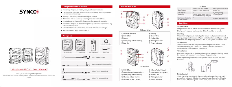 Page n°1 - Manuel utilisateur Synco WAir-G1-A2