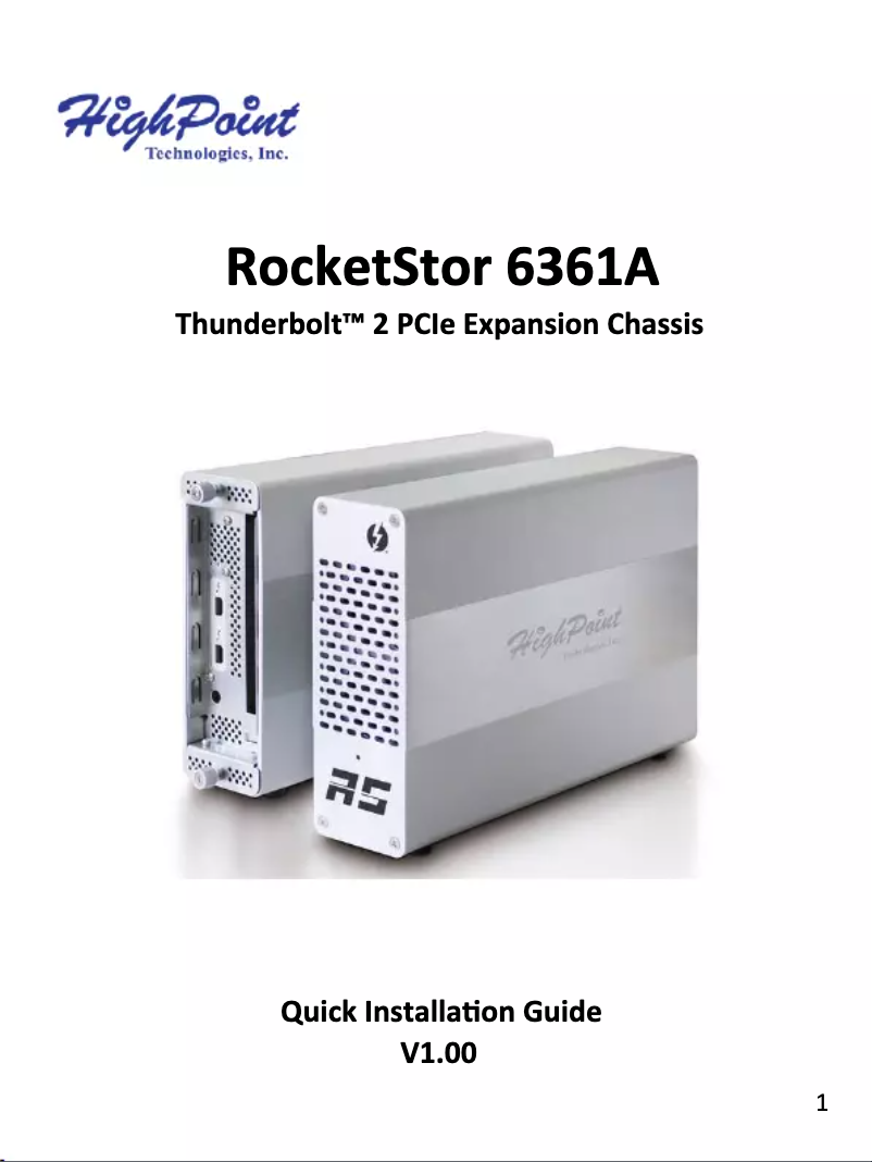 Page 1 de la notice Manuel utilisateur Highpoint RocketStor 6361A