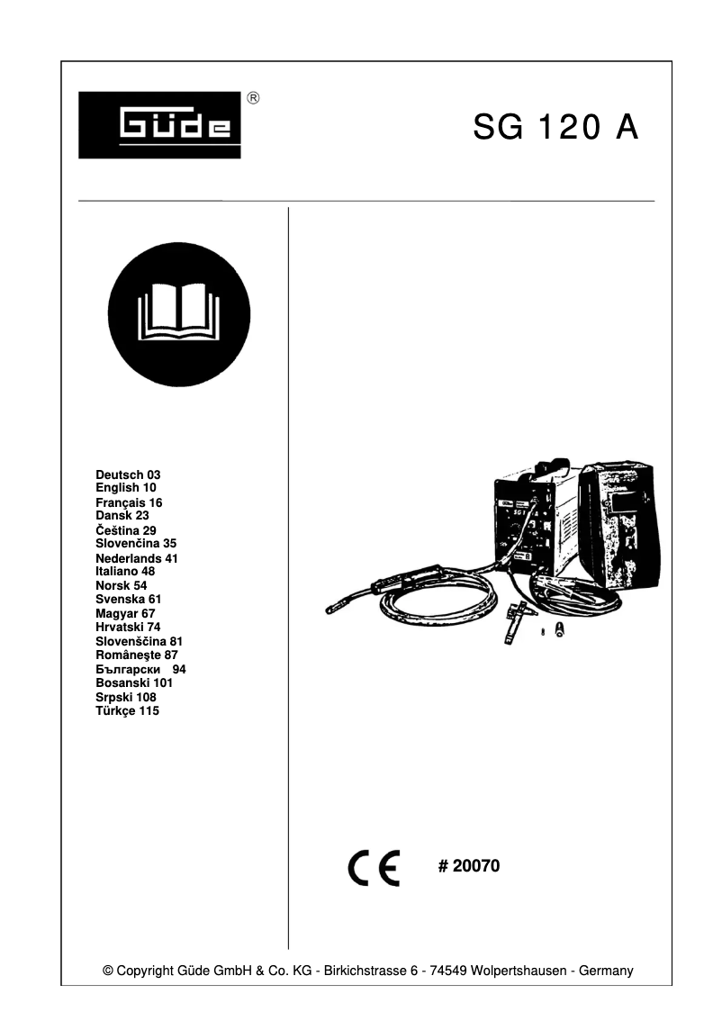 Page 1 de la notice Manuel utilisateur Güde SG 120 A