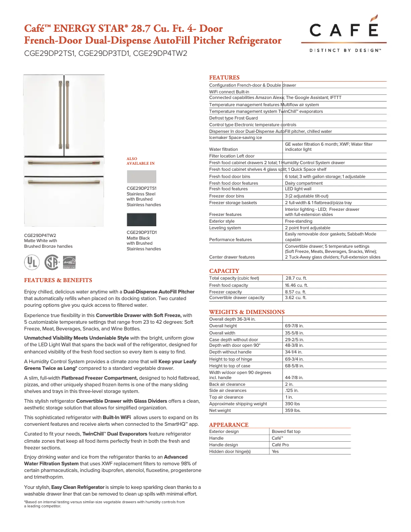 Page 1 of the manual Technical Sheet GE CGE29DP2TS1