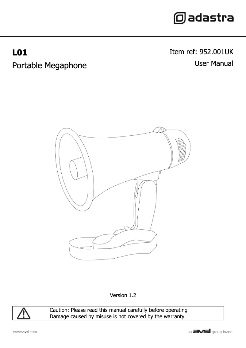 Page n°1 - Manuel utilisateur Adastra L01