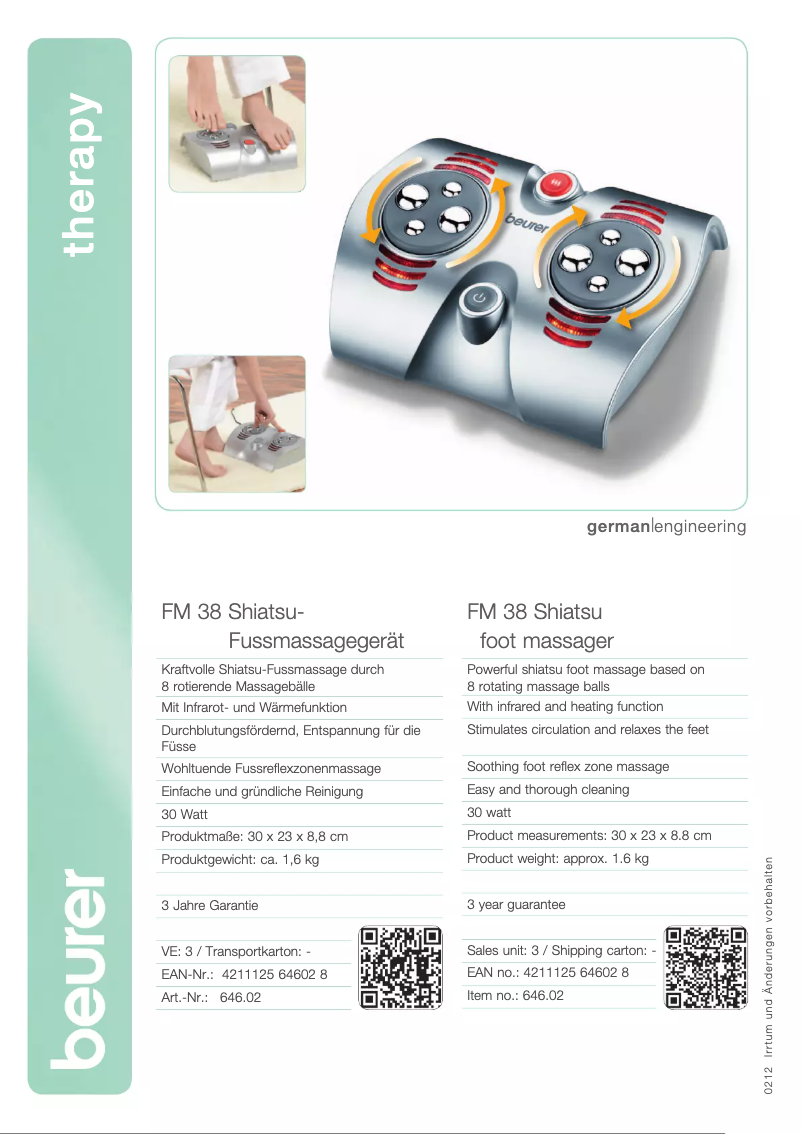 Page 1 de la notice Fiche technique Beurer FM 38