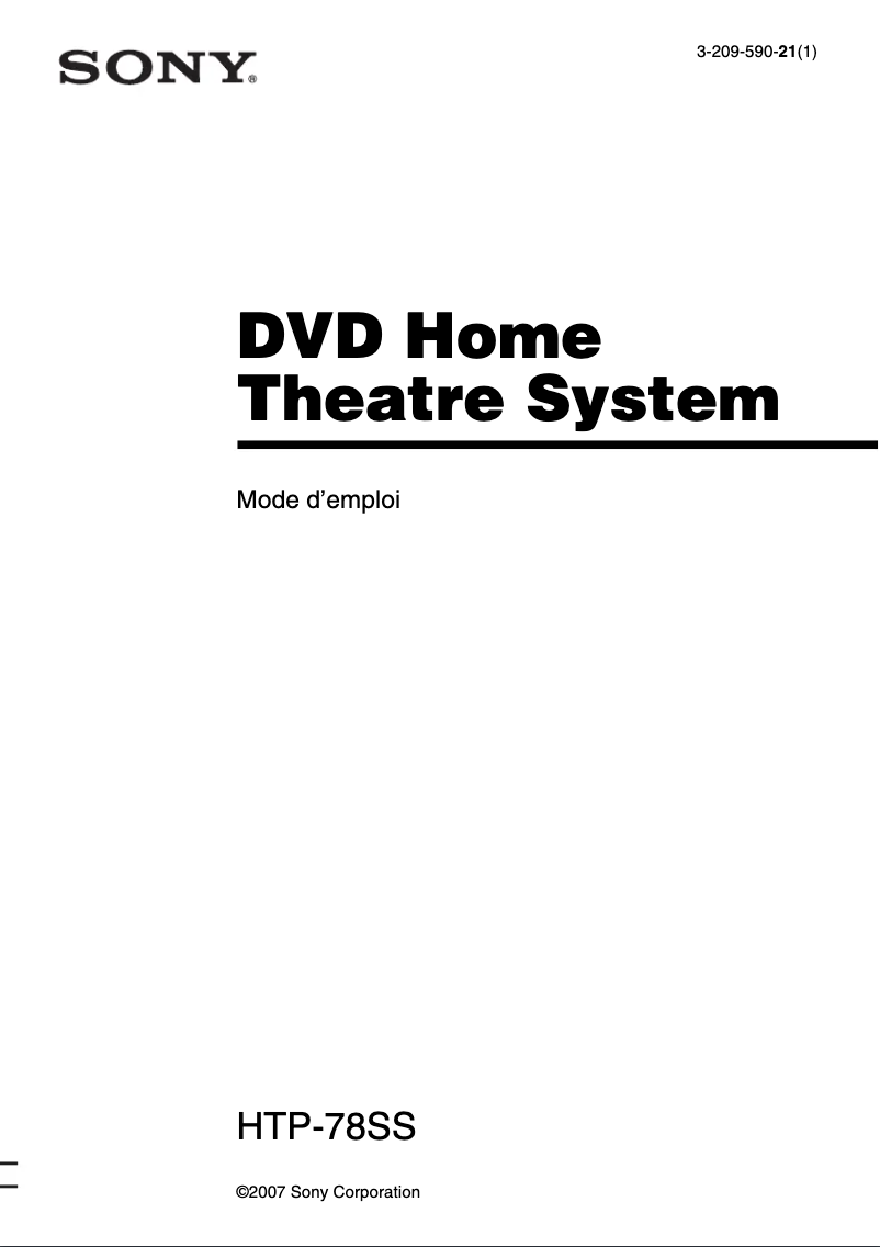 Page 1 de la notice Manuel utilisateur Sony HTP-78SS