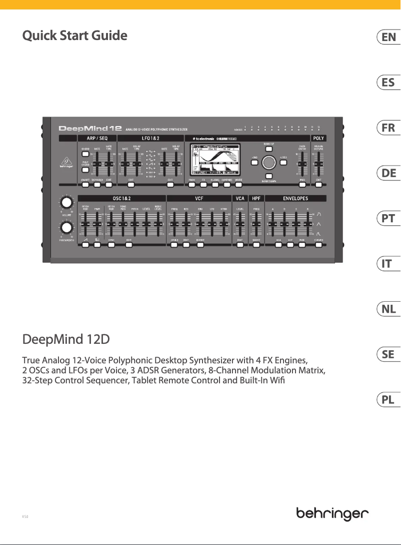 Page 1 de la notice Guide de démarrage rapide Behringer DeepMind 12D