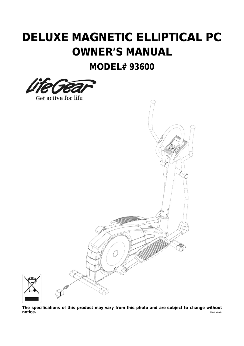 Image de la première page du manuel de l'appareil Deluxe Magnetic Elliptical 93600