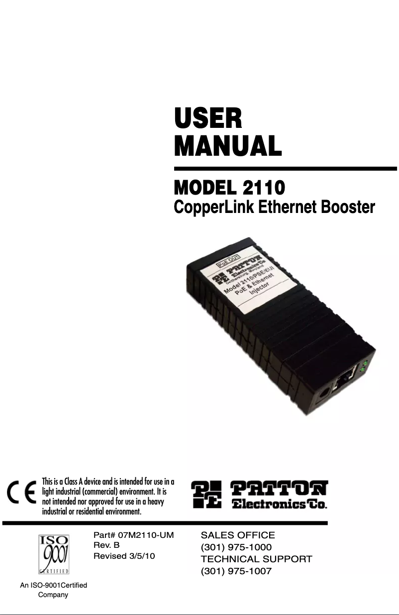 Page n°1 - Manuel utilisateur Patton CopperLink 2110
