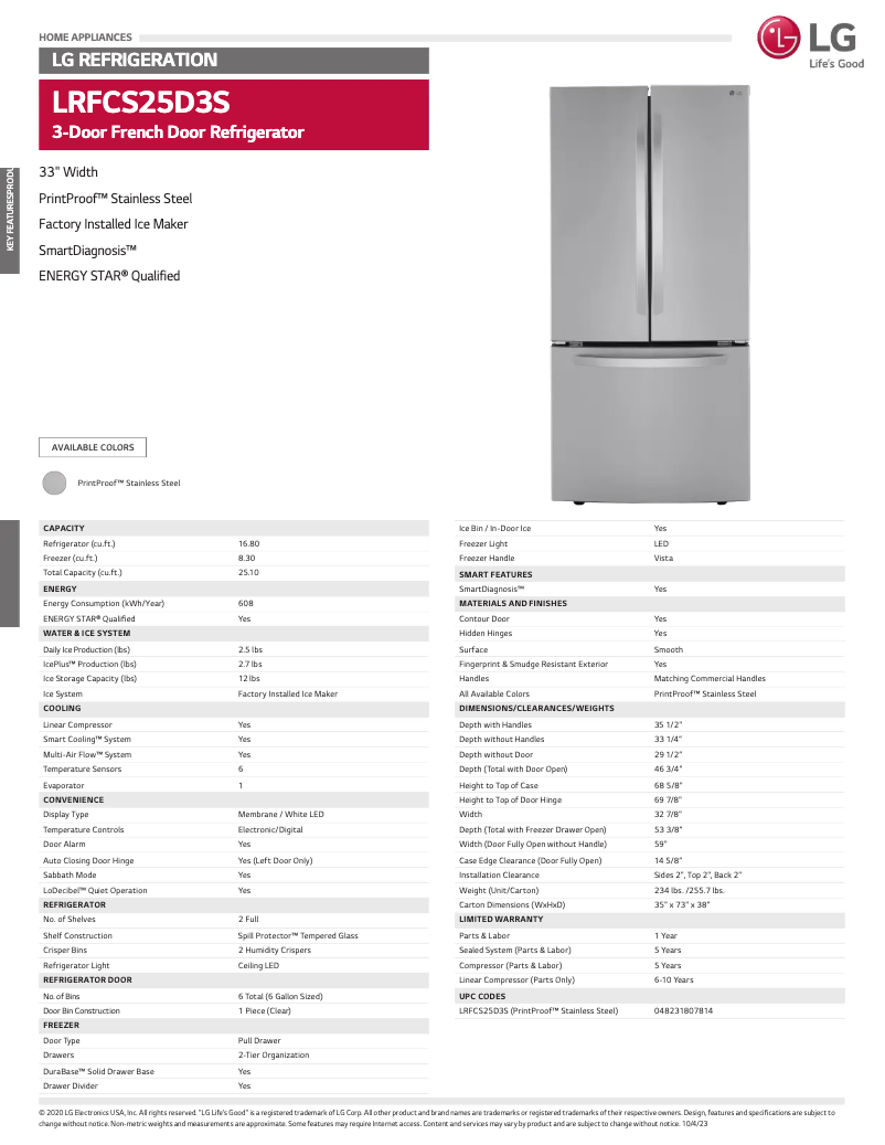 Image de la première page du manuel de l'appareil LRFCS25D3S