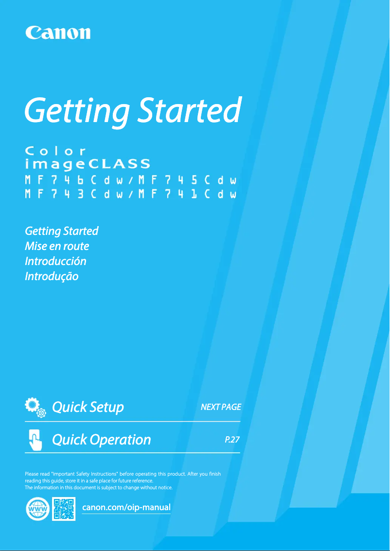 Page n°1 - Manuel utilisateur Canon Color imageCLASS MF746Cdw