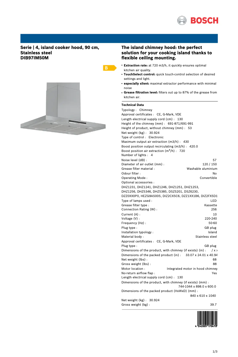 Página 1 del manual Ficha técnica Bosch DIB97IM50M