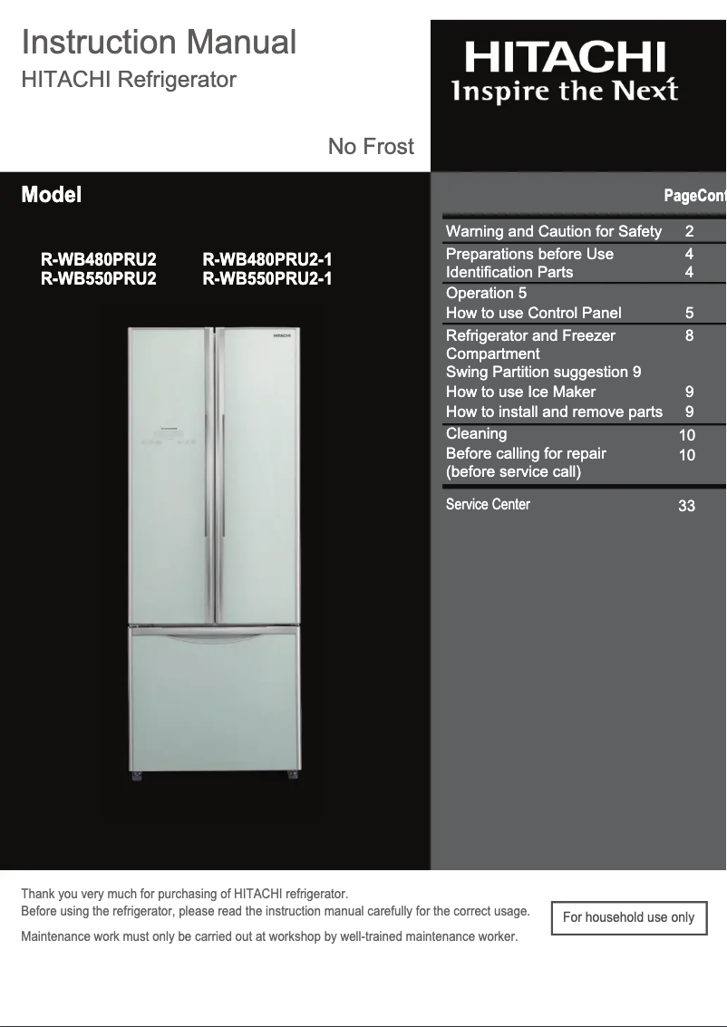 Image de la première page du manuel de l'appareil R-WB550PRU2