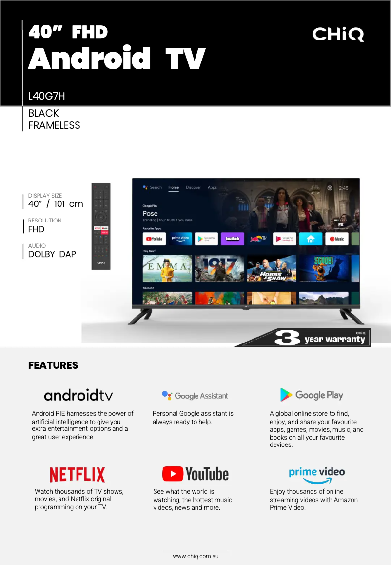 Page 1 de la notice Fiche technique CHiQ L40G7H