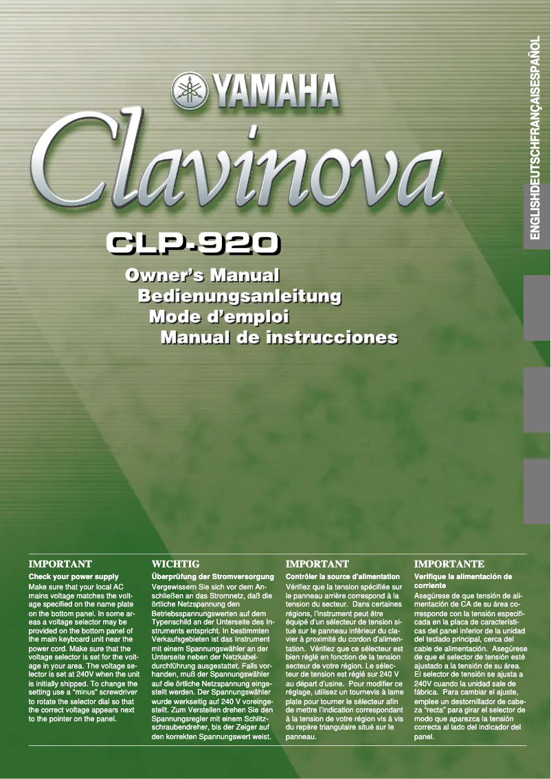 Page 1 of the manual User Manual Yamaha Clavinova CLP-920