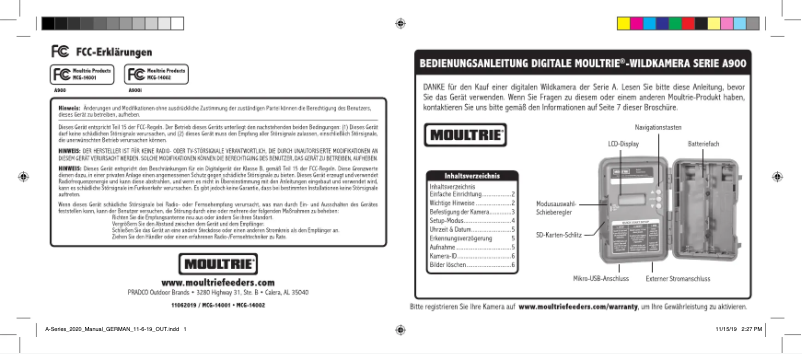 Page 1 de la notice Manuel utilisateur Moultrie AC-900i