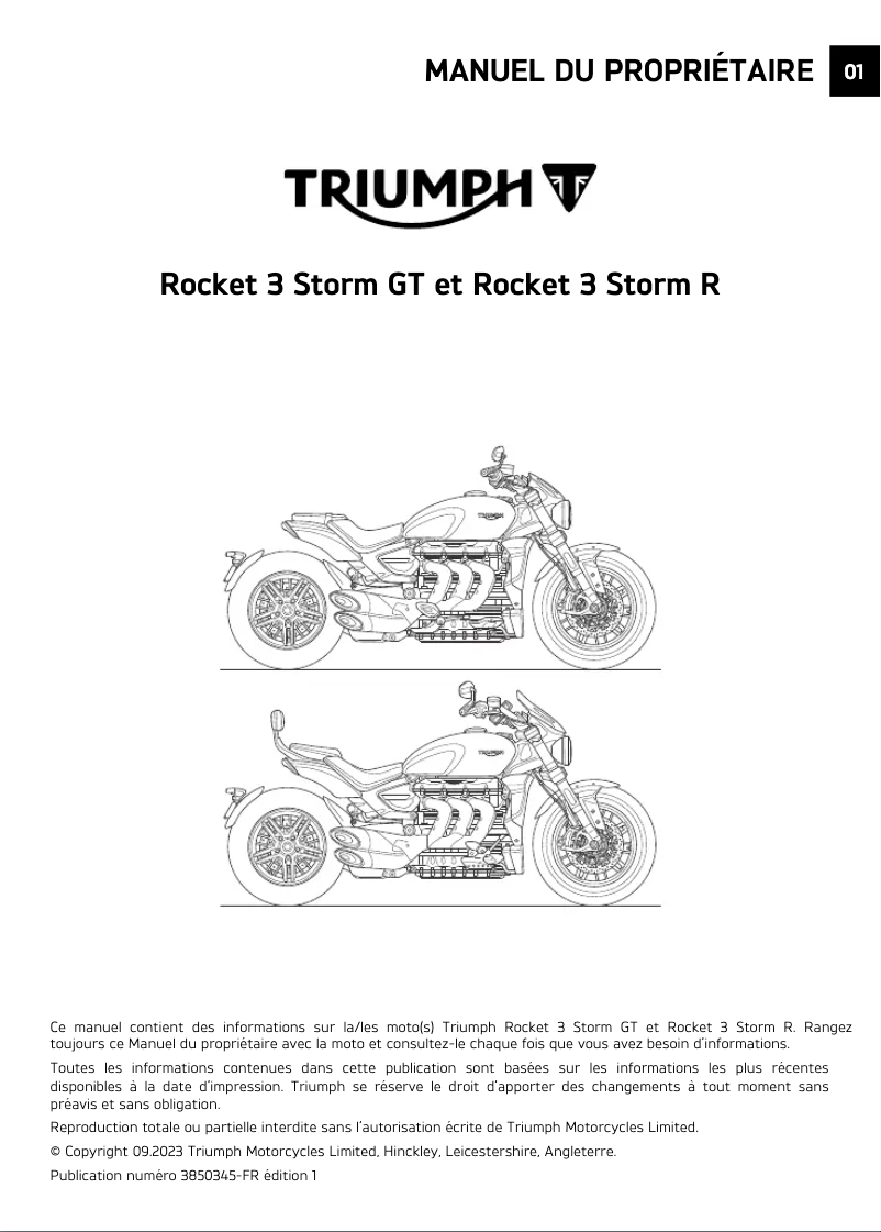 Page 1 de la notice Manuel utilisateur Triumph Rocket 3 Storm GT (2025)