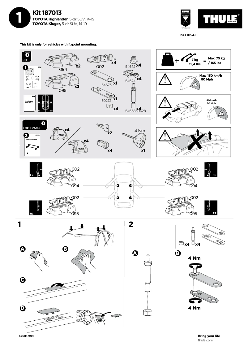 Page 1 de la notice Manuel utilisateur Thule Kit 187013