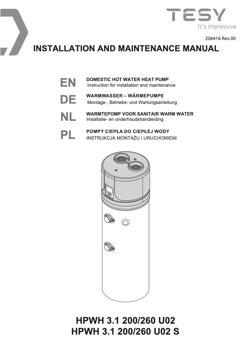Página 1 del manual Guía de instalación Tesy AquaThermica Eco 260