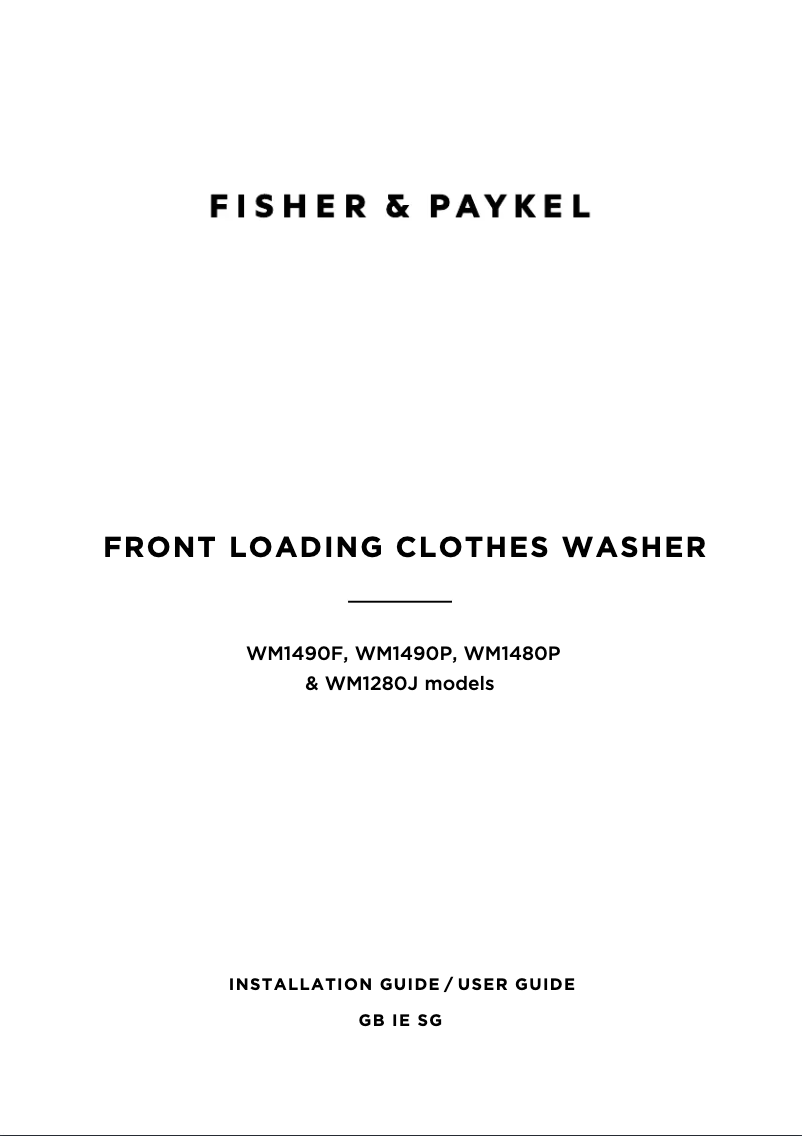 Page 1 of the manual Installation Guide Fisher & Paykel WM1280J1