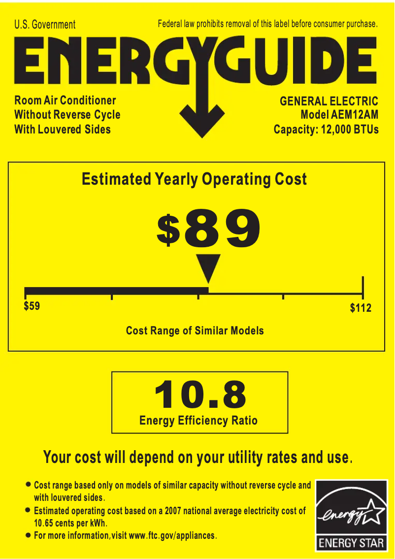 Página 1 del manual Etiqueta energética GE AEM12AM