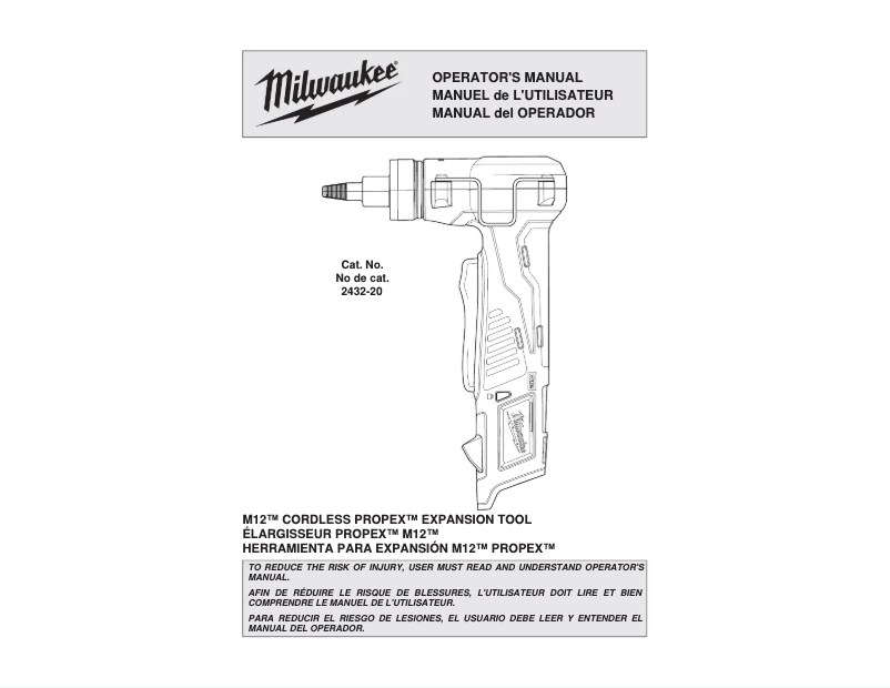 Page 1 de la notice Manuel utilisateur Milwaukee M12 2432-20