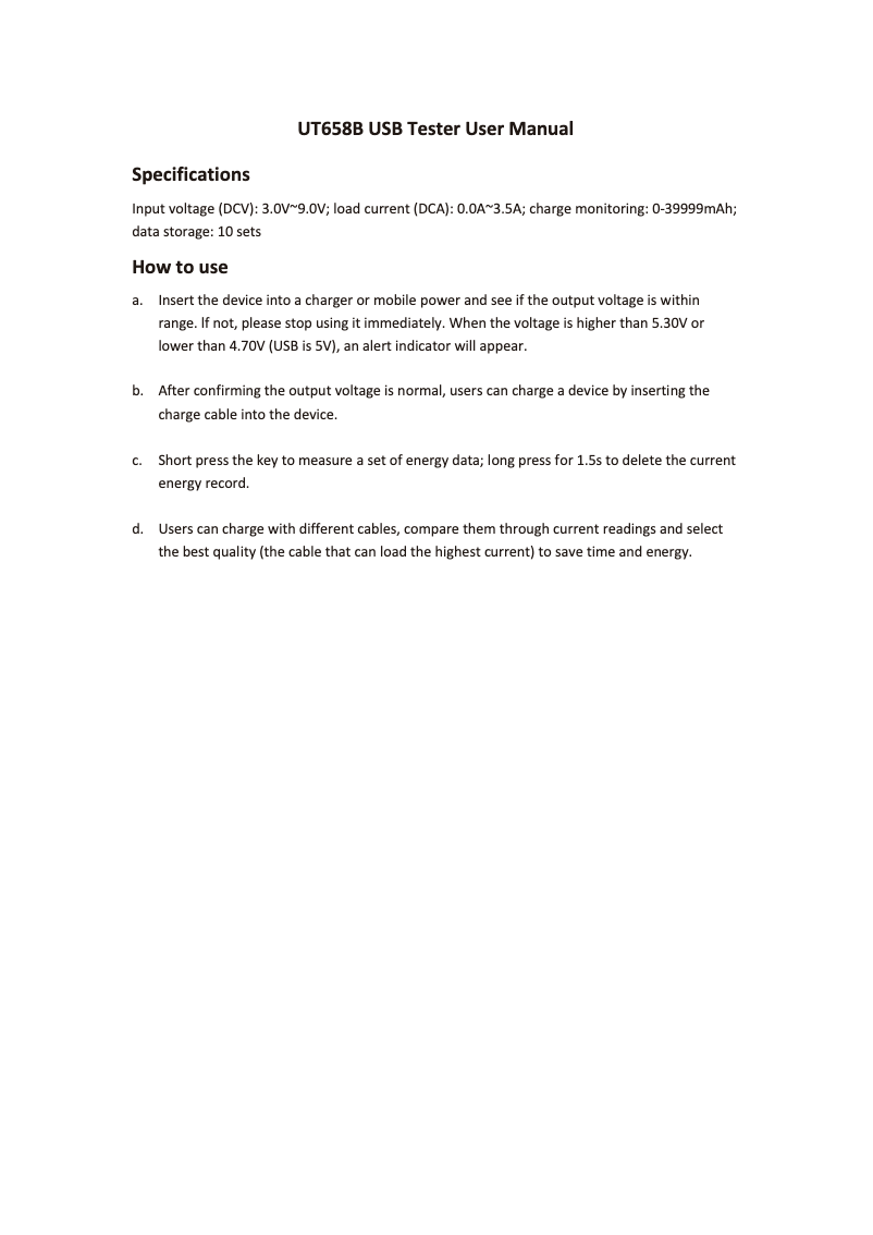 Page n°1 - Manuel utilisateur Uni-T UT658B