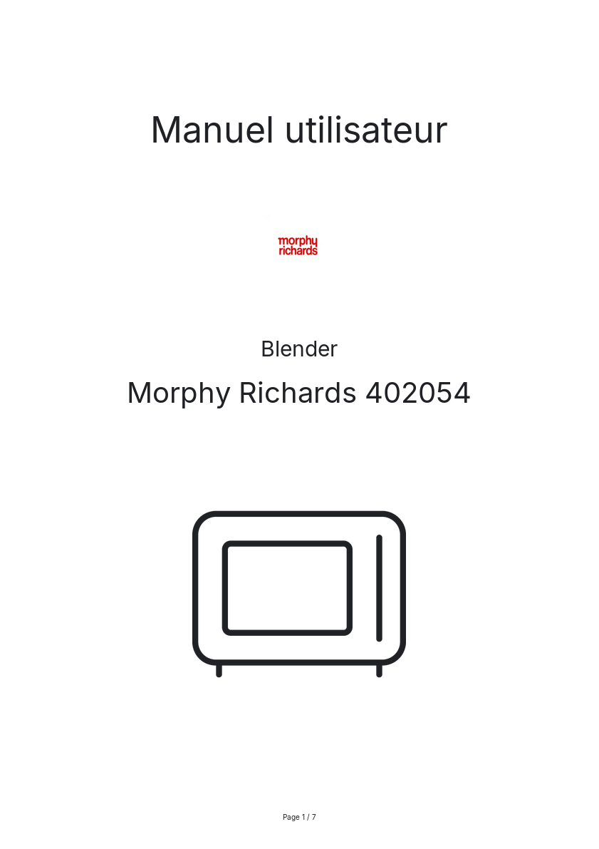 Page n°1 - Manuel utilisateur Morphy Richards 402054