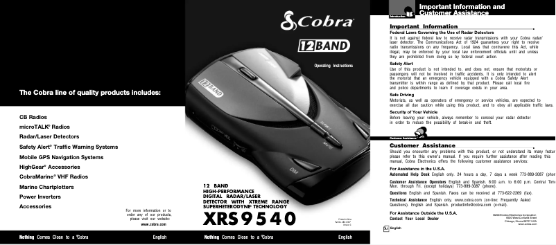 Page 1 de la notice Manuel utilisateur Cobra XRS 9540