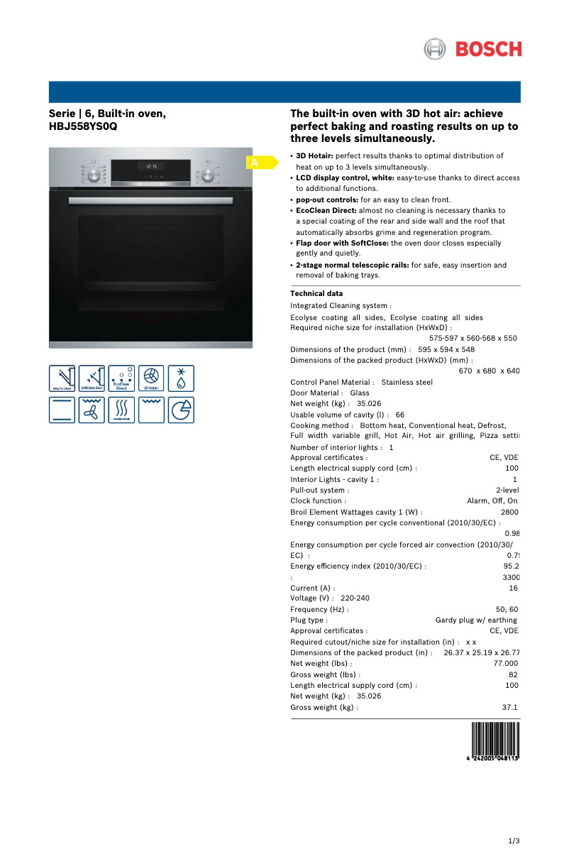 Page 1 de la notice Manuel utilisateur Bosch HBJ558YS0Q