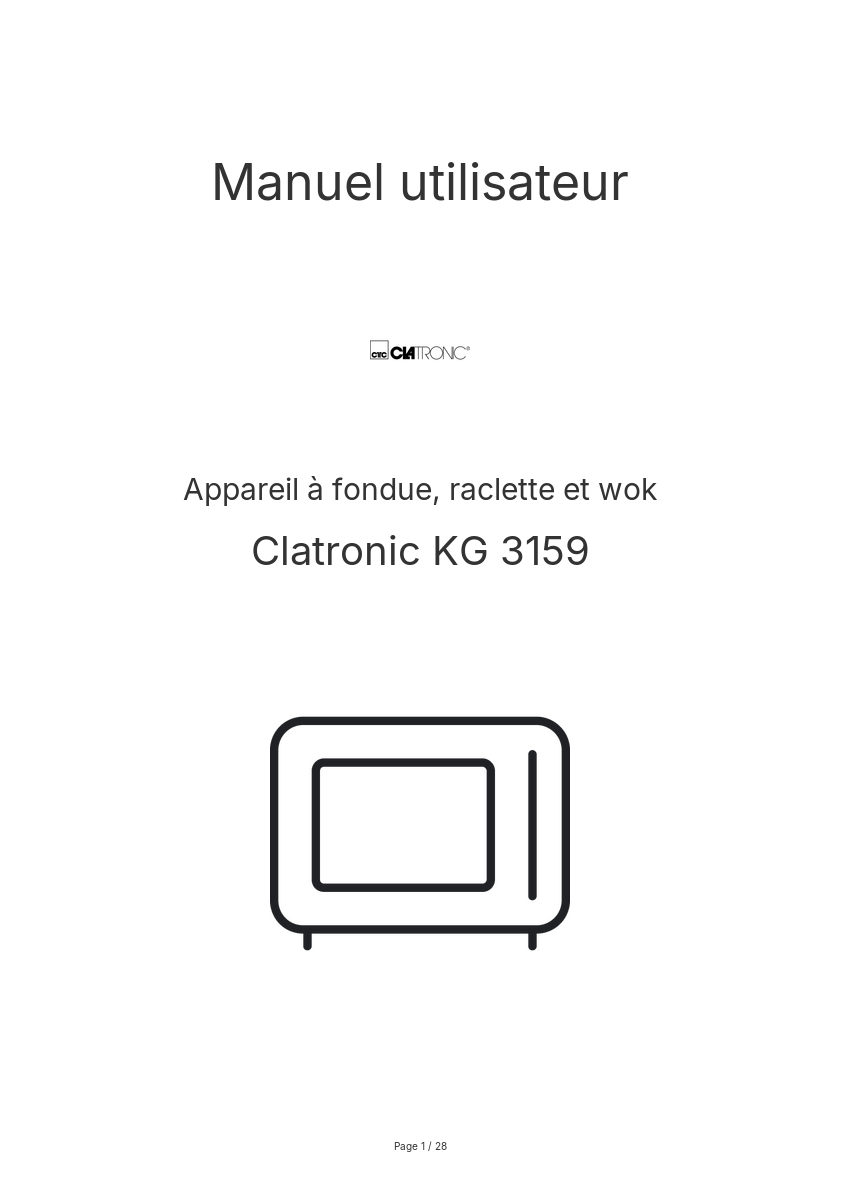 Page n°1 - Manuel utilisateur Clatronic KG 3159