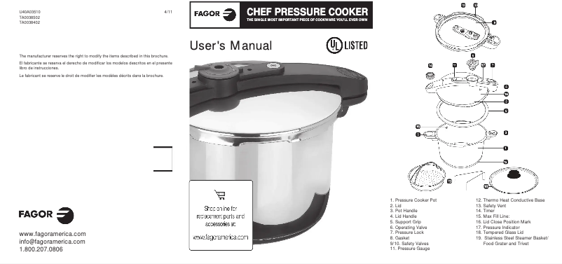 Page 1 de la notice Manuel utilisateur Fagor Chef