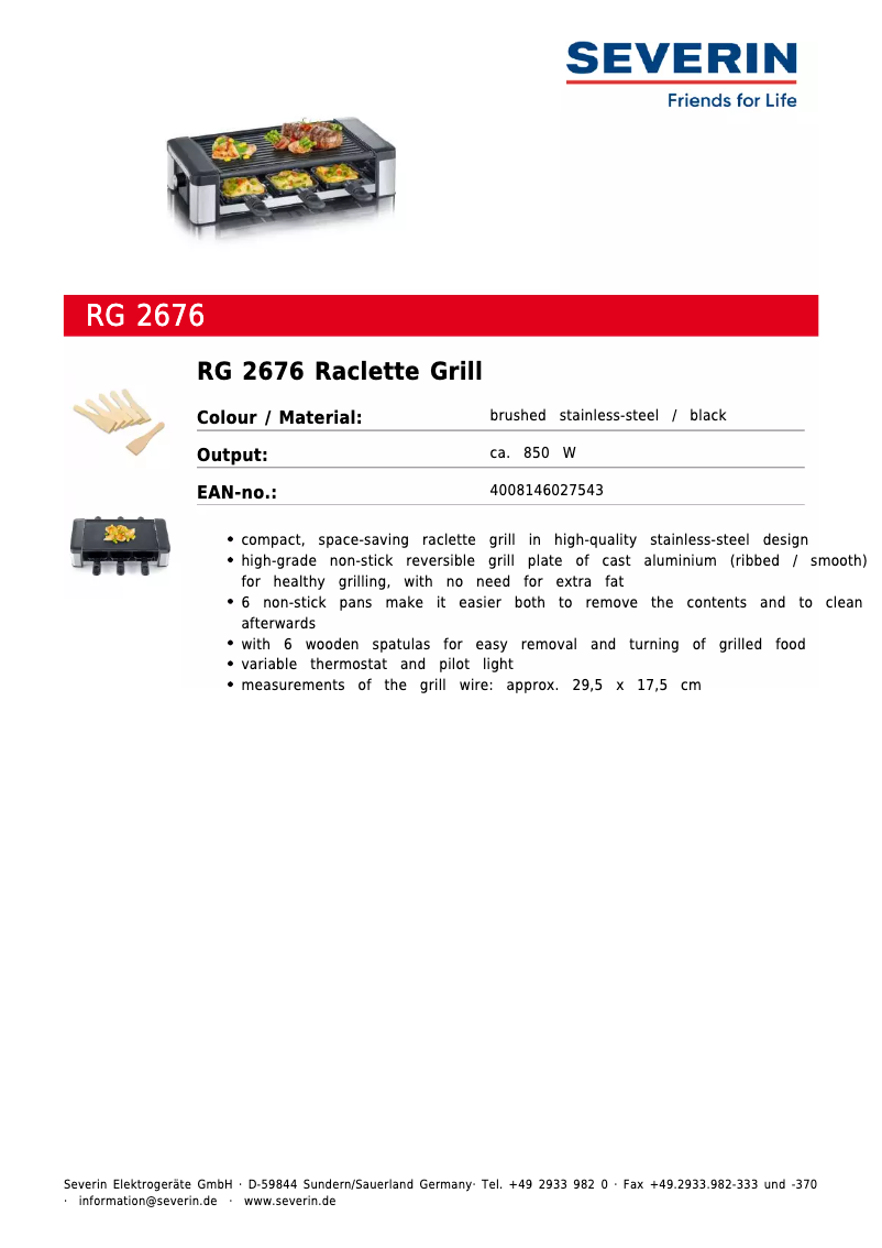 Page n°1 - Fiche technique Severin RG 2676