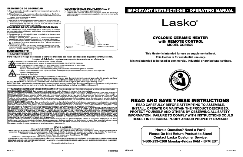 Page n°1 - Manuel utilisateur Lasko Digital Ceramic CC24870