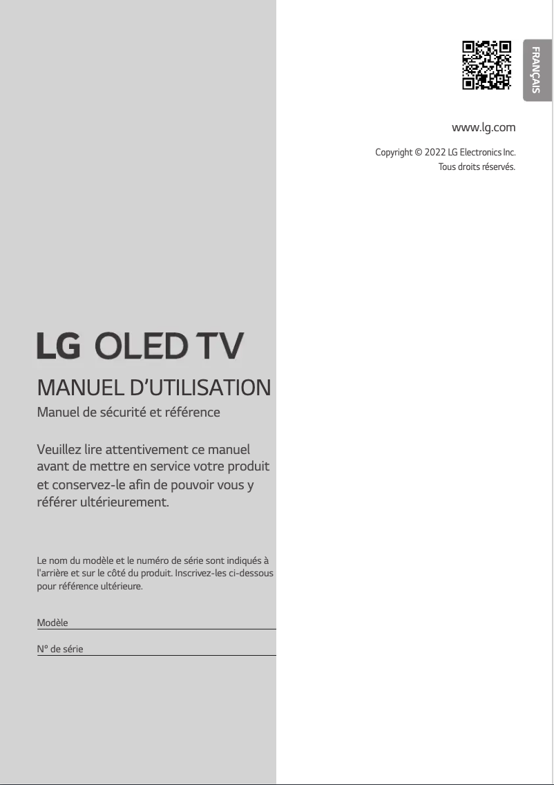 Page 1 de la notice Manuel utilisateur LG OLED55A29LA