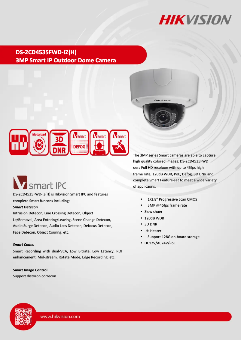 Page 1 de la notice Brochure Hikvision DS-2CD4535FWD-IZH8