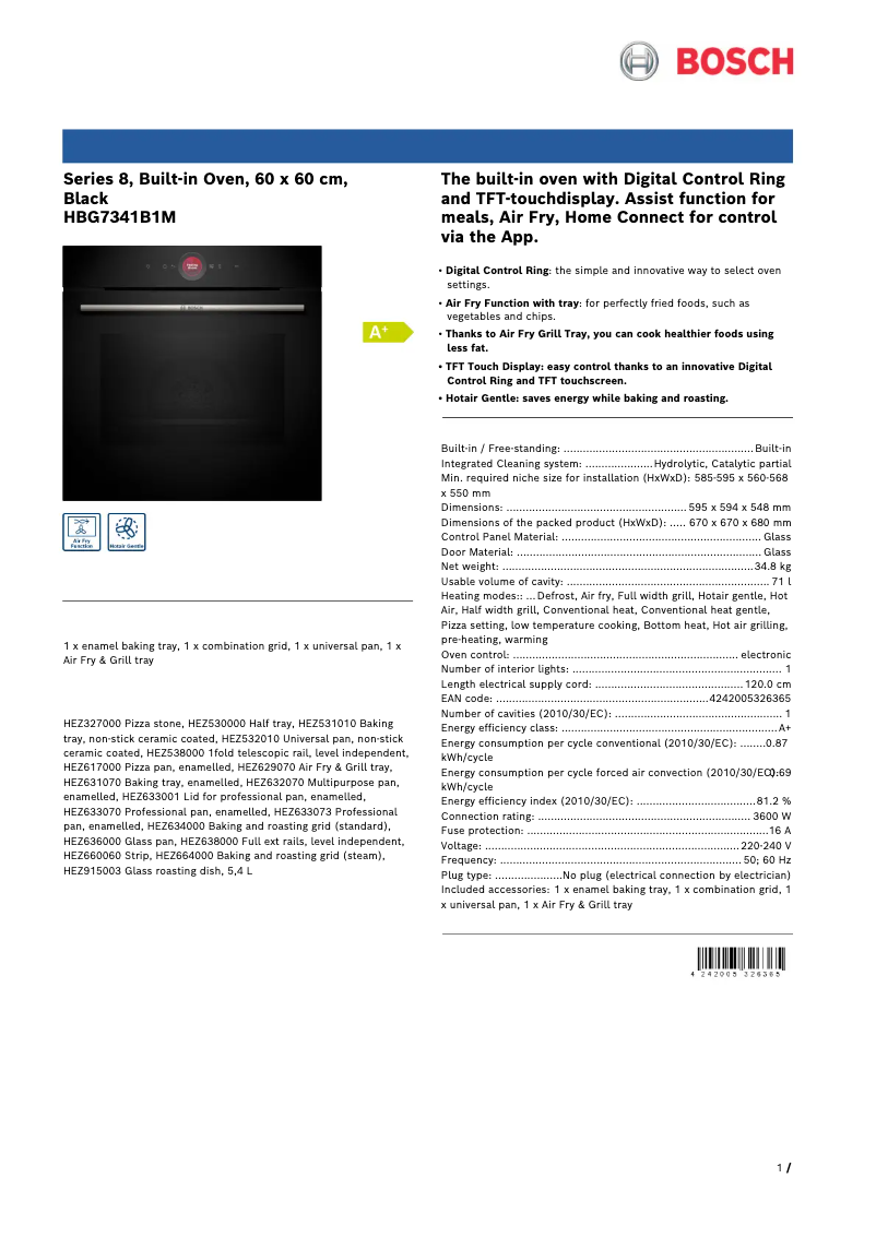 Page n°1 - Fiche technique Bosch HBG7341B1M