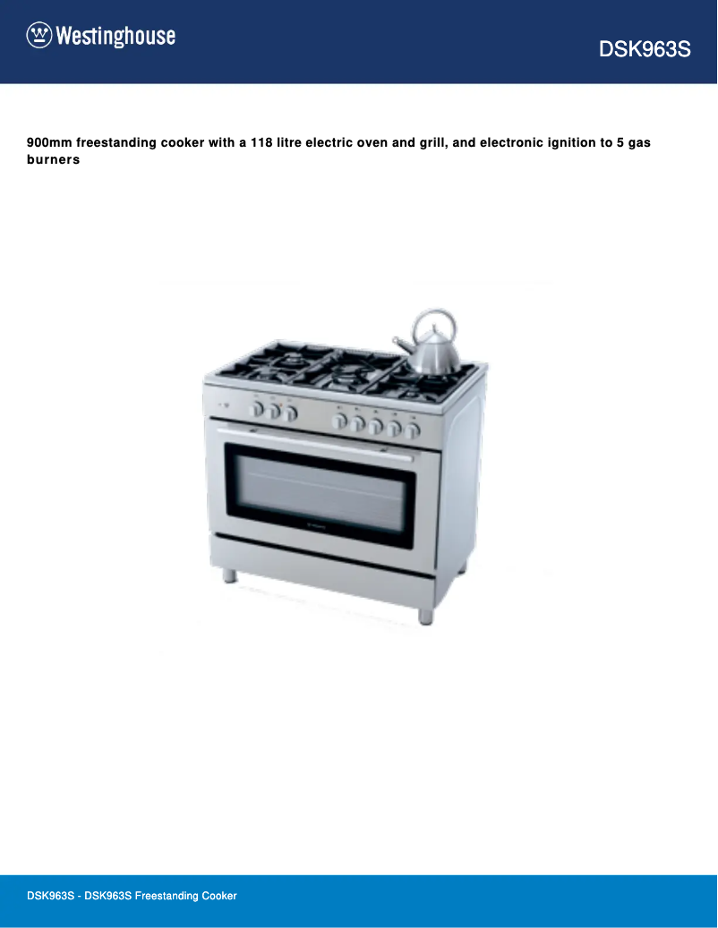 Page n°1 - Fiche technique Westinghouse DSK963S