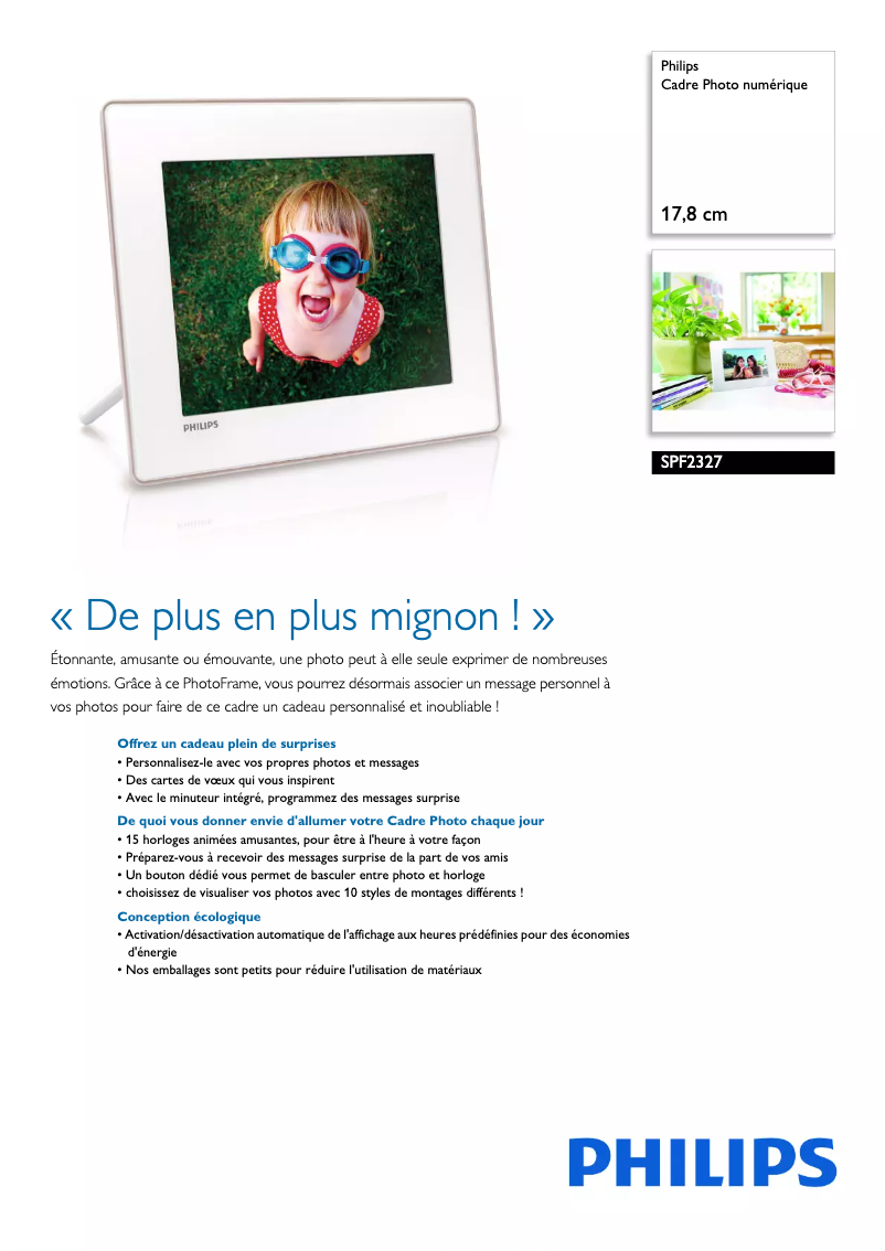 Page 1 de la notice Fiche technique Philips SPF2327