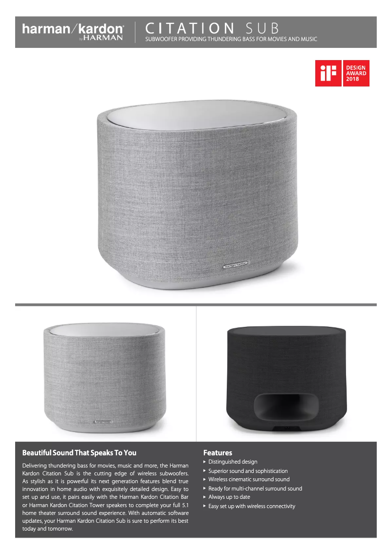 Page 1 de la notice Fiche technique Harman Kardon Citation Sub