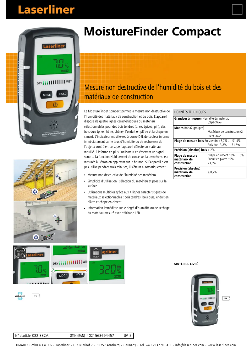 Image de la première page du manuel de l'appareil MoistureFinder Compact