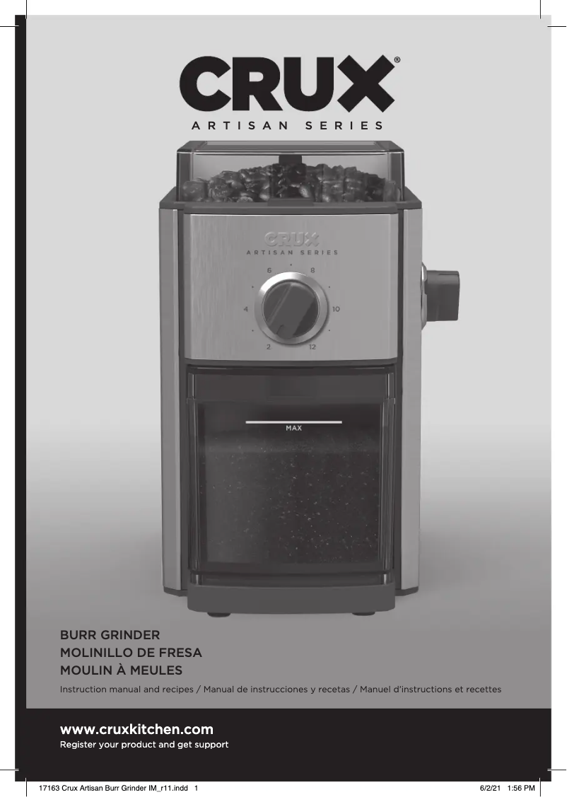Page 1 de la notice Manuel utilisateur CRUX Artisan Series Burr Grinder