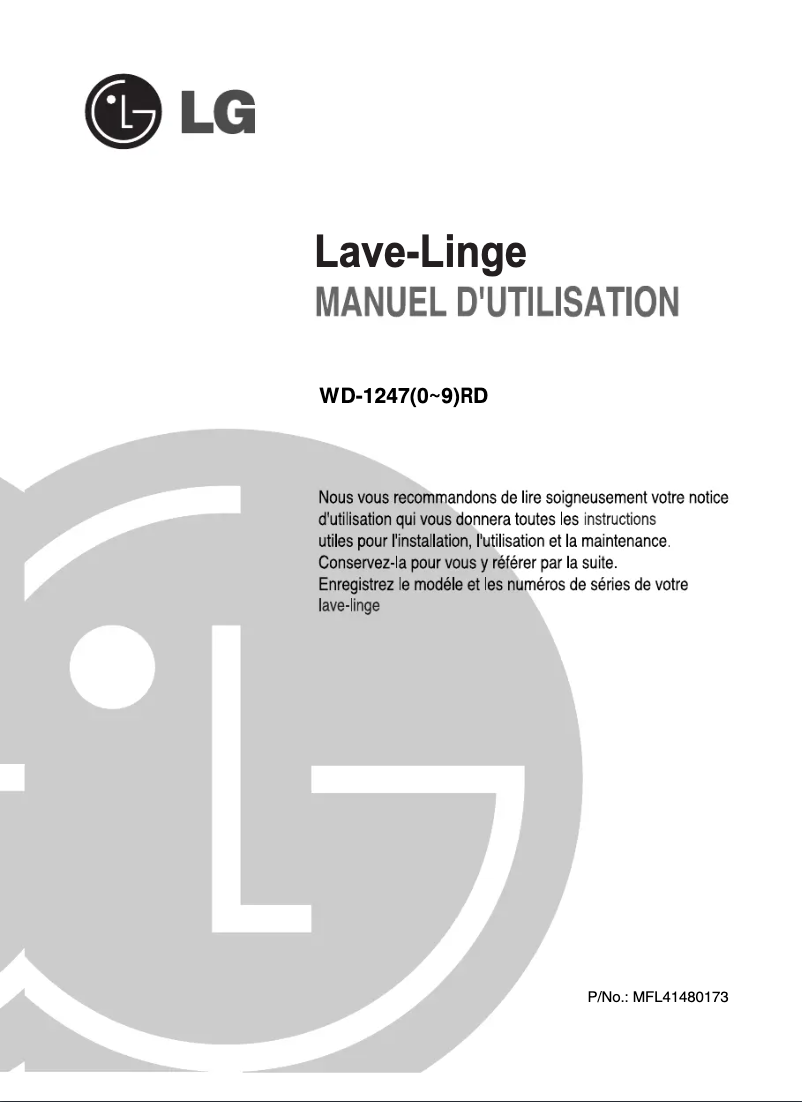 Page 1 de la notice Manuel utilisateur LG WD-12475RD