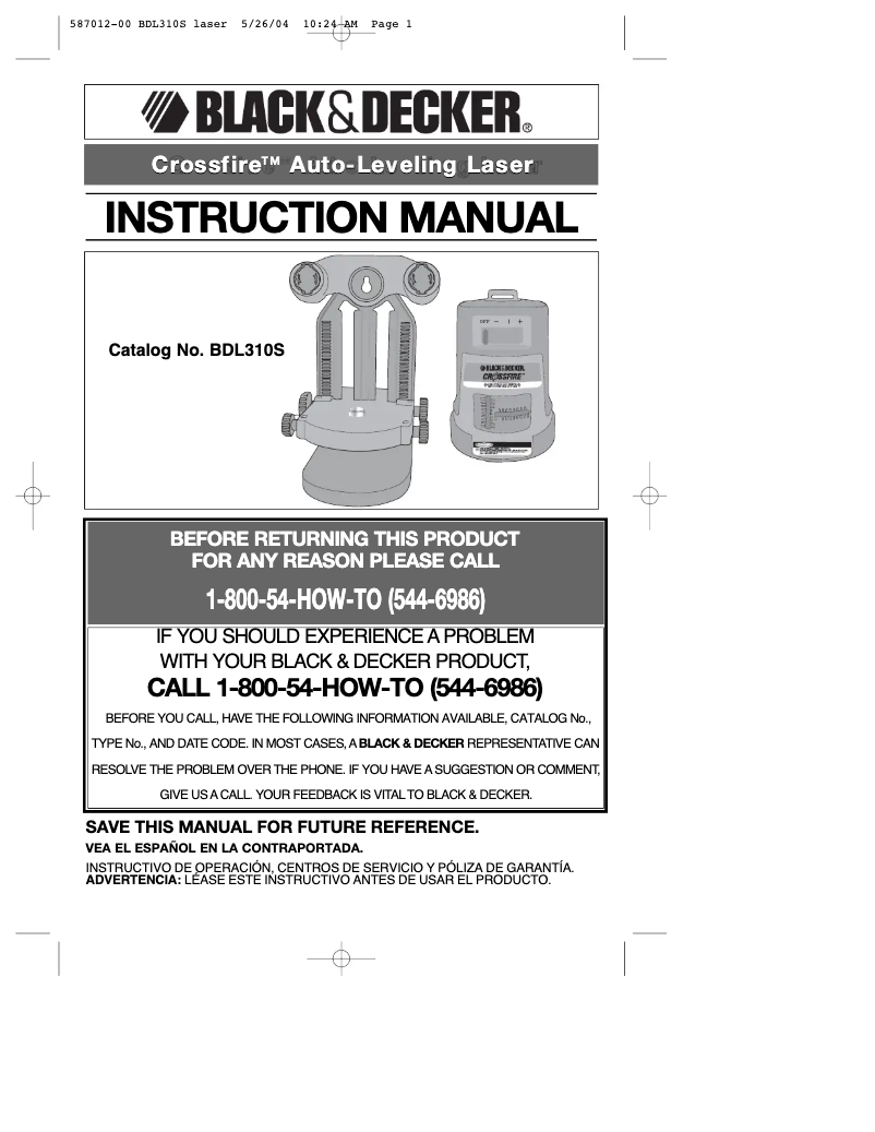 Page n°1 - Manuel utilisateur Black & Decker BDL310S