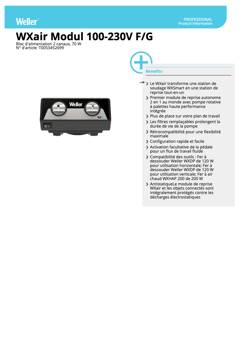 Page n°1 - Fiche technique Weller WXair