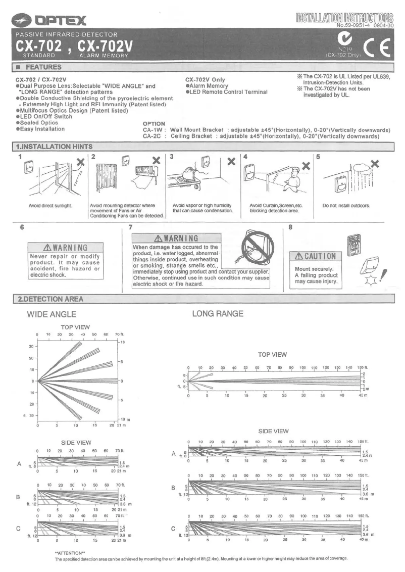 Page n°1 - Manuel utilisateur Optex CX-702 MKII
