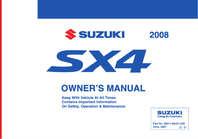 Image de la première page du manuel de l'appareil SX4 Sedan (2008)
